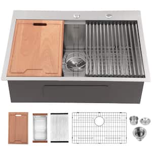 28 in. Ledge Workstation Stainless Steel Single Bowl Drop in Kitchen Sink