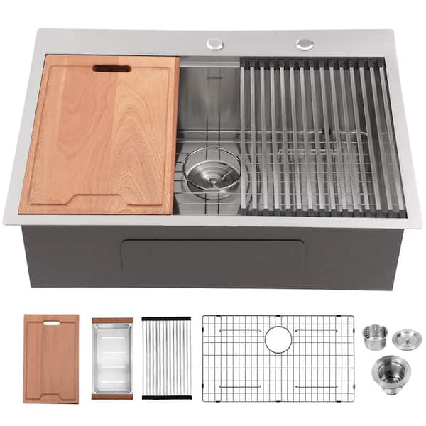 Boyel Living 33 in. Ledge Workstation Stainless Steel Single Bowl Drop ...