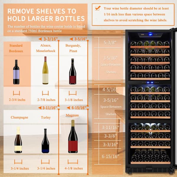 LANBO 23 in. 149-Bottle Stainless Steel Triple Zone Wine