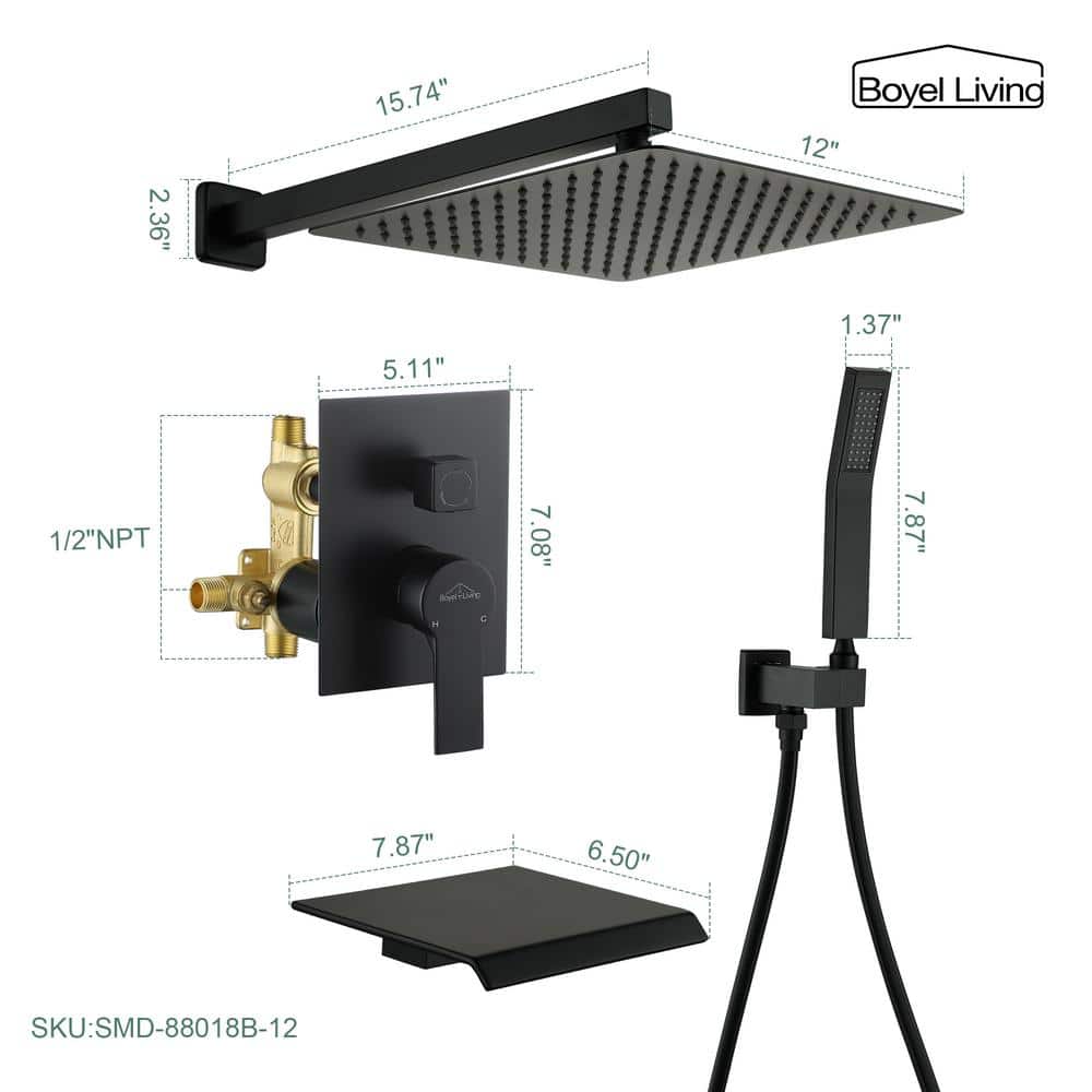 Matte Black Wall-Mounted Multi-Head Shower System with Handheld