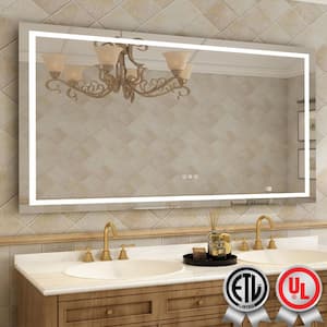 96 in. W x 48 in. H Rectangular Frameless Wall Bathroom Vanity Mirror with Backlit and Front Light