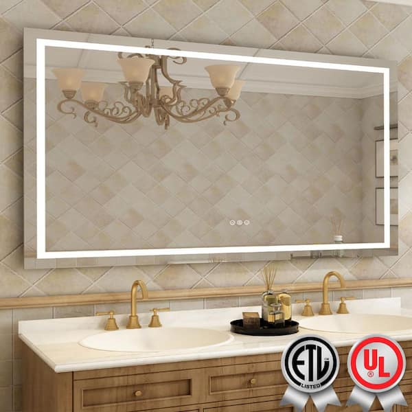 Waterpar 96 In W X 48 In H Rectangular Frameless Wall Bathroom Vanity Mirror With Backlit And