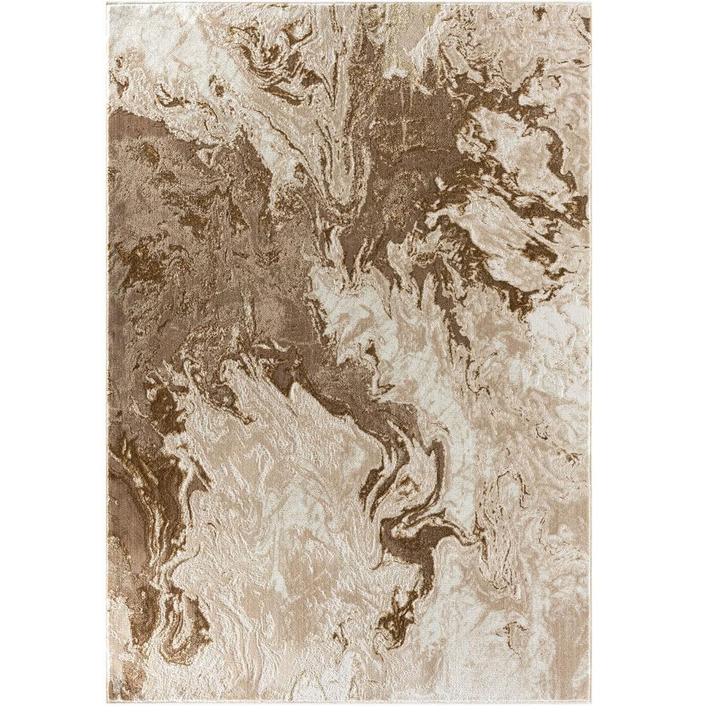 Beige Polypropylene 6 ft. x 9 ft. Abstract Indoor Area Rug