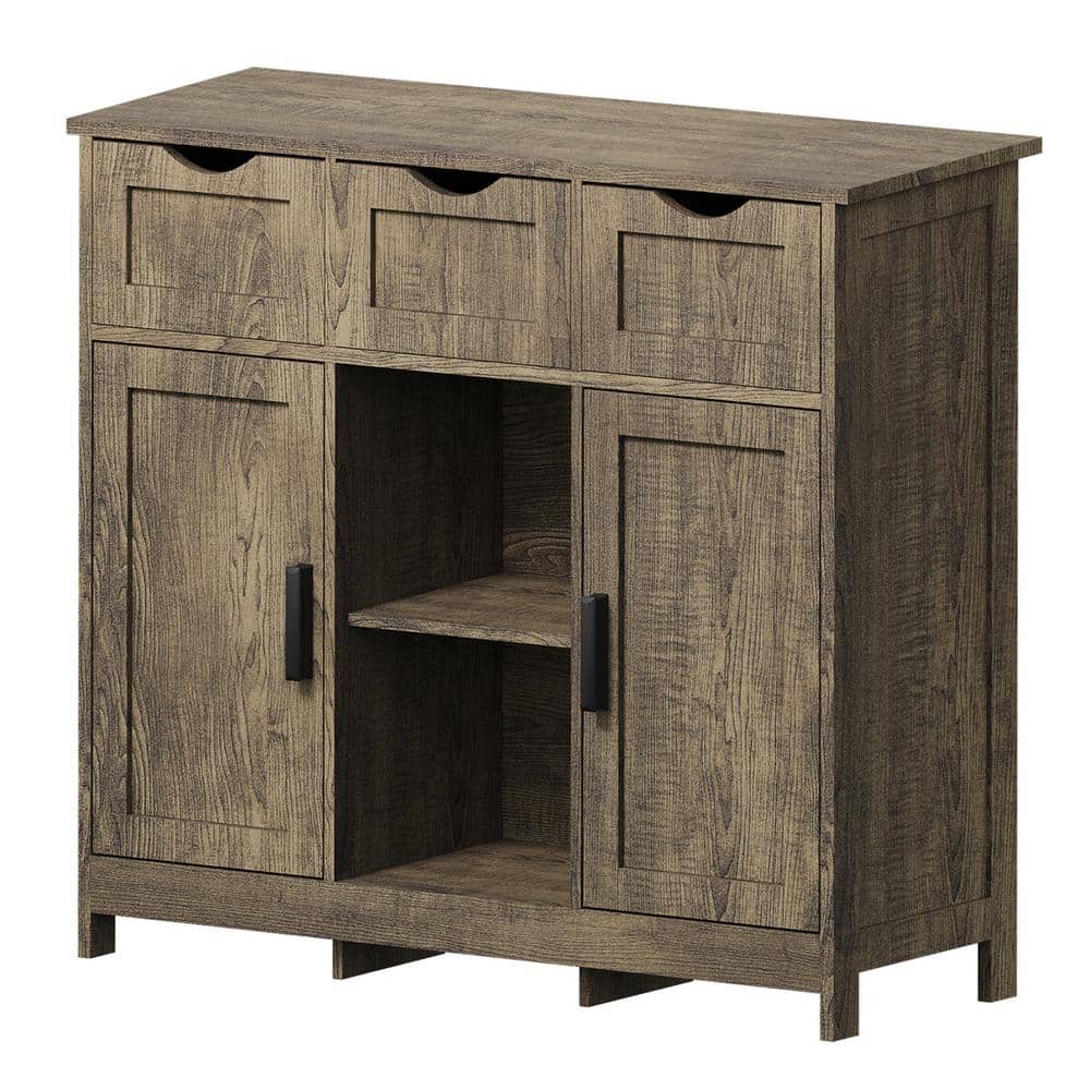Gray 31 in. H Storage Cabinets Wooden Floor Cabinet with 3-Drawers Shelves 