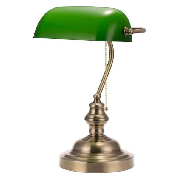 Emeritpro 14 in. Vintage Retro Metal Table Lamp with Green Glass Shade, E26 Base for Bedroom, Living Room, and Dining