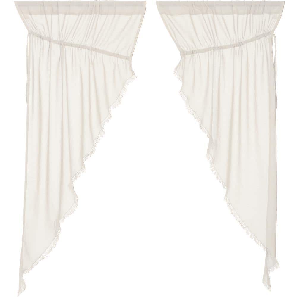 cigarette curtains VHC BRANDS Tobacco Cloth Antique White Cotton 36 in. W x 63 in. L Sheer Rod  Pocket Prairie Window Panel Pair 8318