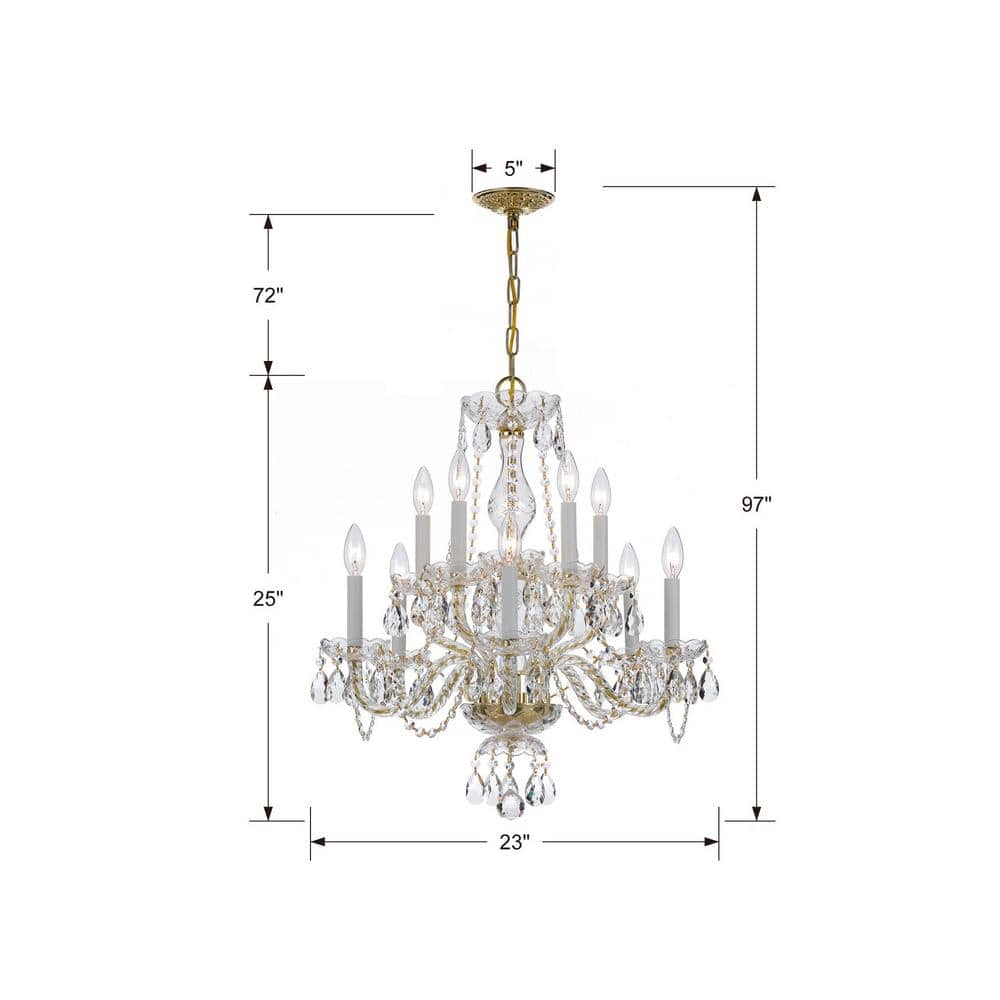 Polished Brass and Crystal 10-Light Traditional Chandelier