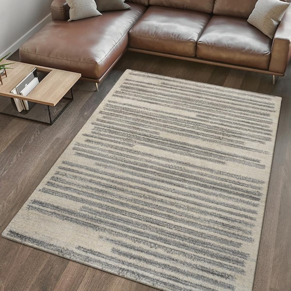 JONATHAN Y Khalil Modern Berber Stripe Cream/Gray 5 ft. x 8 ft. Area Rug