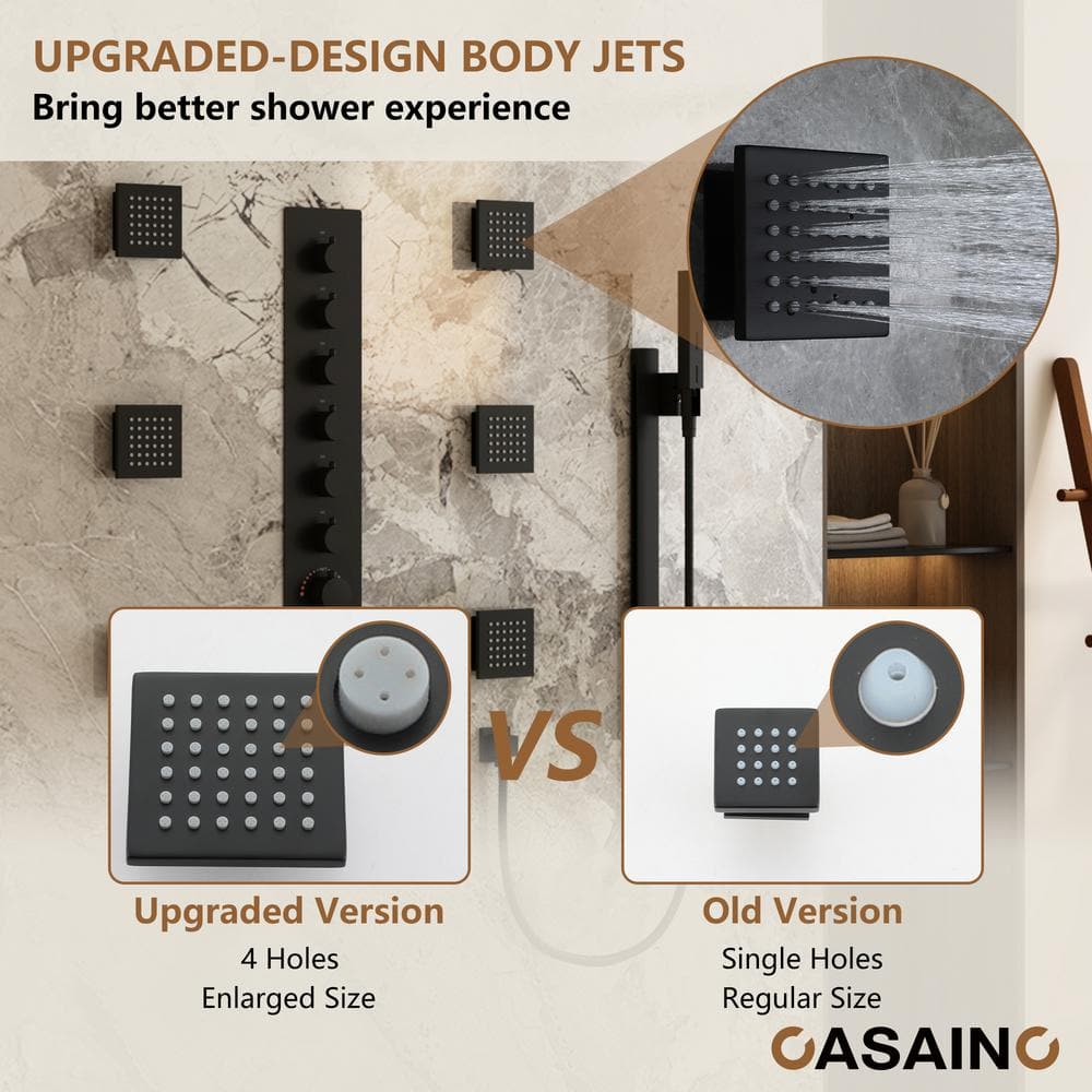 Matte Black Stainless Steel Ceiling-Mounted LED Shower System