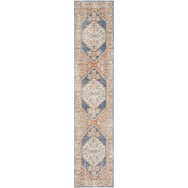 Astra Machine Washable Denim Multicolor 2 ft. x 12 ft. Distressed Traditional Runner Area Rug
