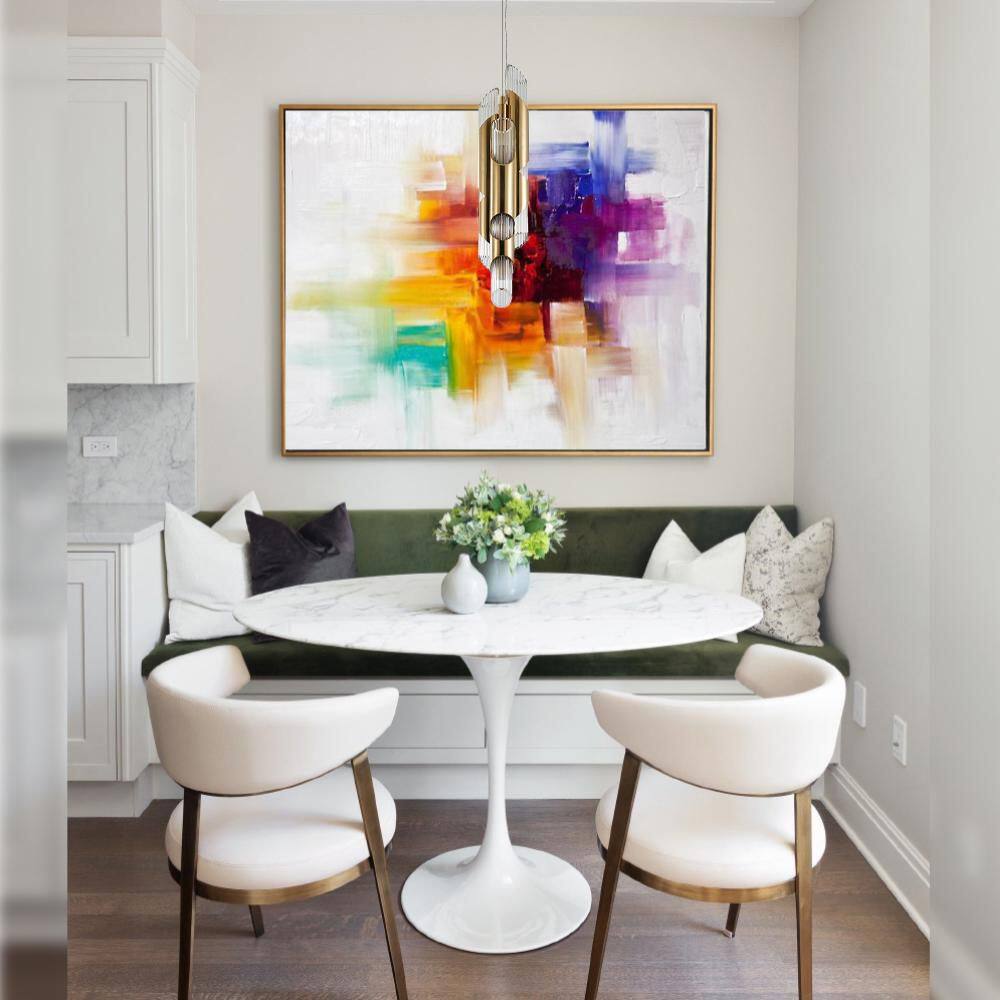 Gold 36" Glass and Stainless Steel 6-Light Pendant