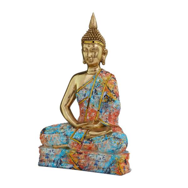 Litton Lane 6 in. x 18 in. Multi Colored Resin Buddha Sculpture