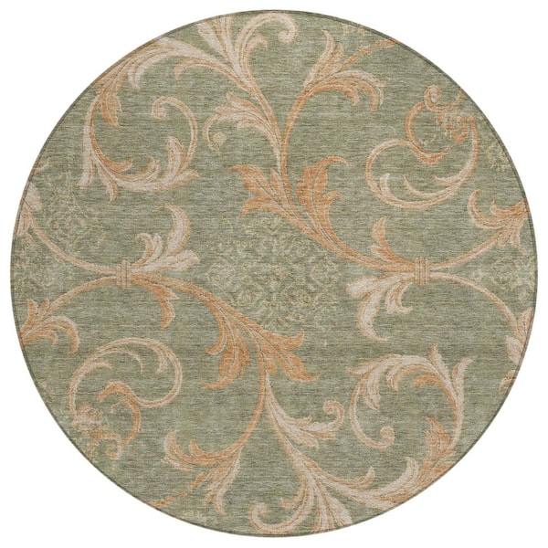 Chantille Machine Washable Indoor/Outdoor Abstract ACN3012 Sage 8 ft. x 8 ft. Round Rug