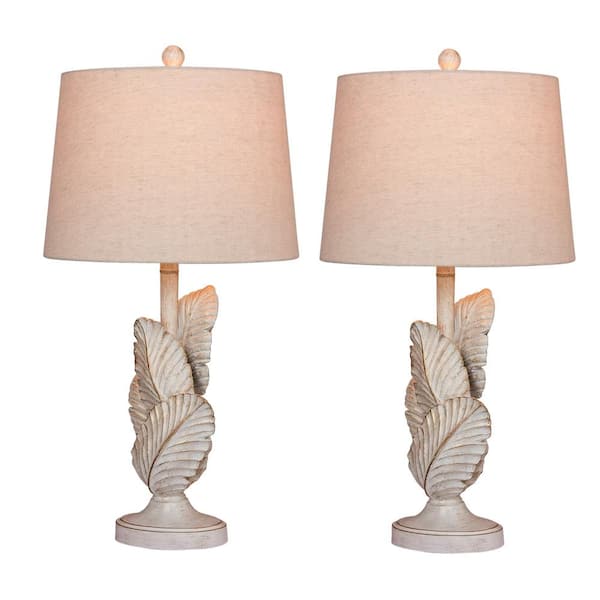 Fangio Lighting 27.5 in. Antique White Island Palm Resin Table Lamps