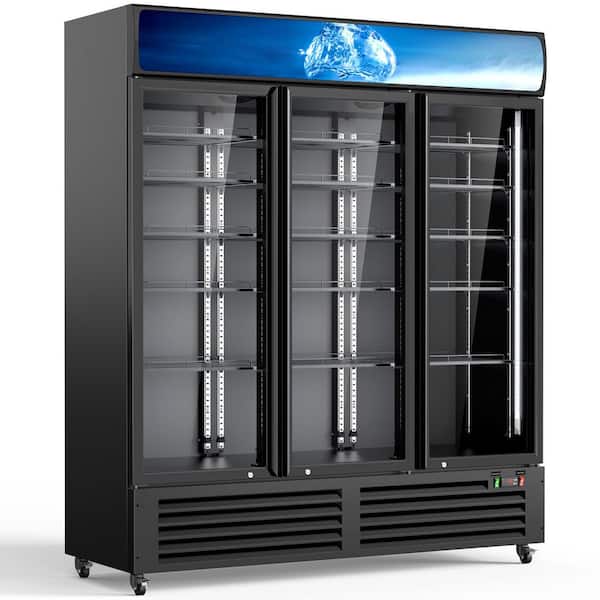 56 cu. ft. Commercial Display Fridge for Beverage, 3-Glass Door Upright Refrigerator Merchandiser in Black