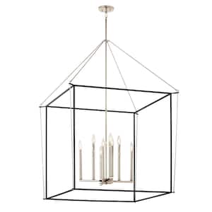 Eisley 50 in. 8-Light Polished Nickel and Black Modern Foyer Candle Hanging Pendant Light