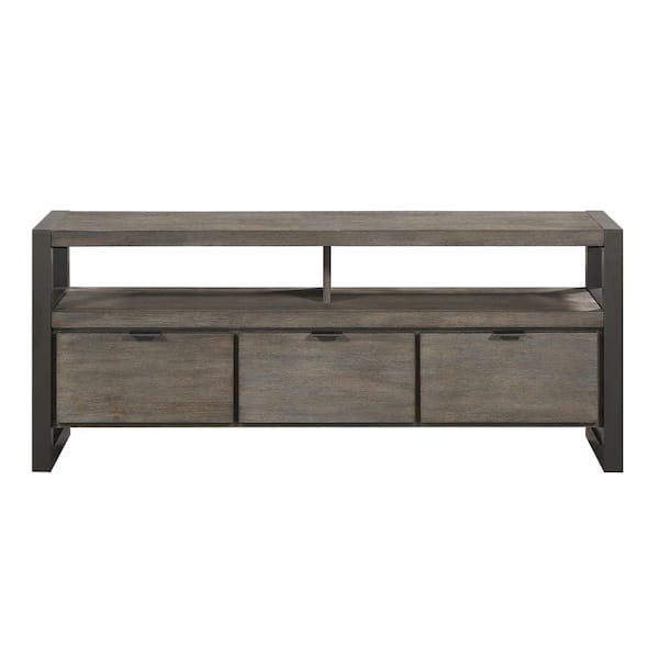 EVERGLADE HOME Aldermont 58 in. Power Glaze Oak and Gunmetal TV Stand with 3-Storage Drawers Fits TV's up to 60 in. with Open Storage