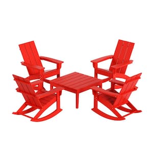 Shoreside Red Modern 17 in. Tall Square HDPE Plastic Outdoor Patio Conversation Coffee Table