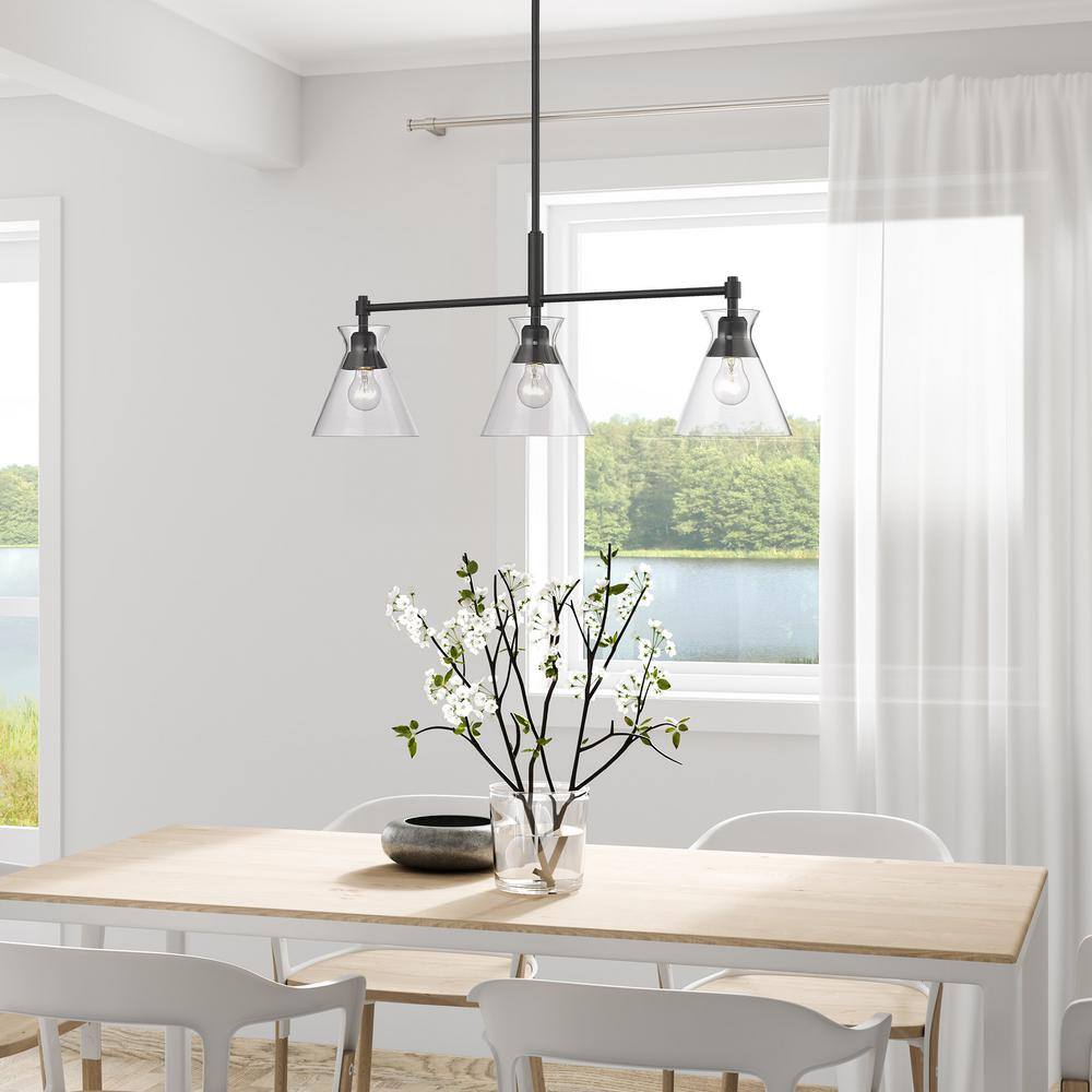 Malta Matte Black Linear Pendant with Clear Glass Shades