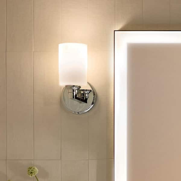 Gioe 9.5 in. 1-Light Wall Sconce with Opal Glass in Chrome