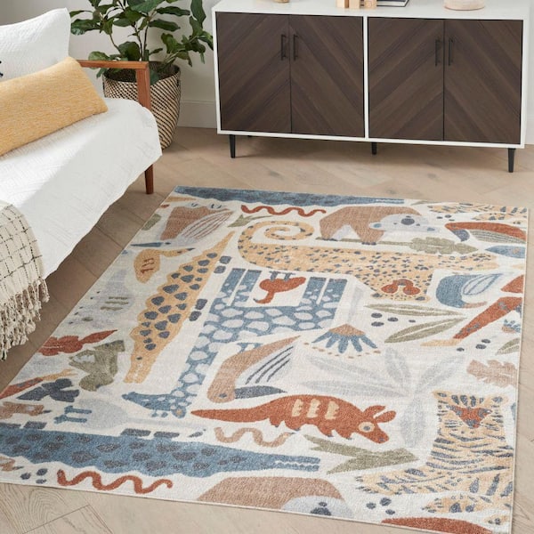 Astra Machine Washable Ivory 5 ft. x 7 ft. Animal Print Contemporary Area Rug