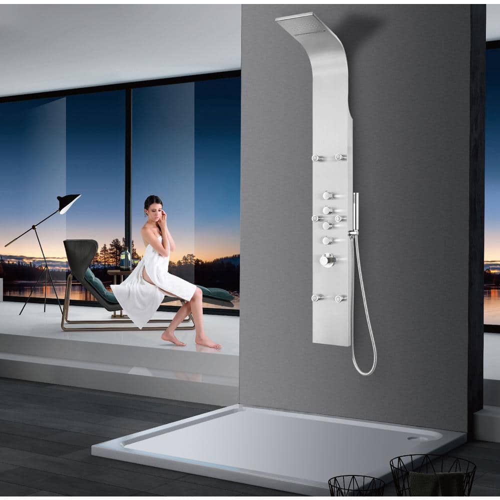 Nilus 64.96'' Brushed Stainless Steel Shower Panel with Hand Shower