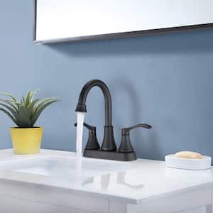 Oswell 4 in. Centerset Deck Mount Double Handle Bathroom Faucet with Drain Kit Included in Matte Black