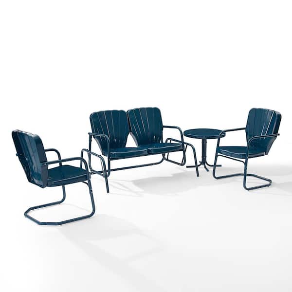 CROSLEY FURNITURE Ridgeland Navy 4-Piece Metal Patio Conversation Set