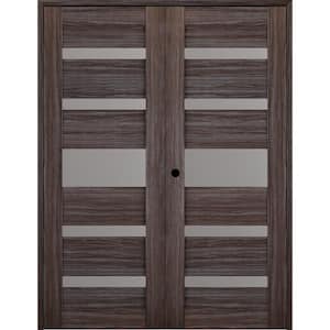 Gina 64 in. x 84 in. Right Hand Active 5-Lite Gray Oak Wood Composite Double Prehung Interior Door