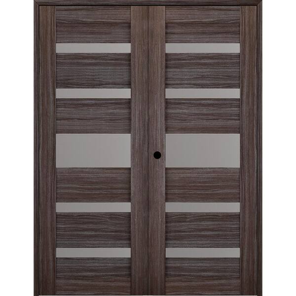 Belldinni Gina 72 in. x 84 in. Right Hand Active 5-Lite Gray Oak Wood Composite Double Prehung Interior Door