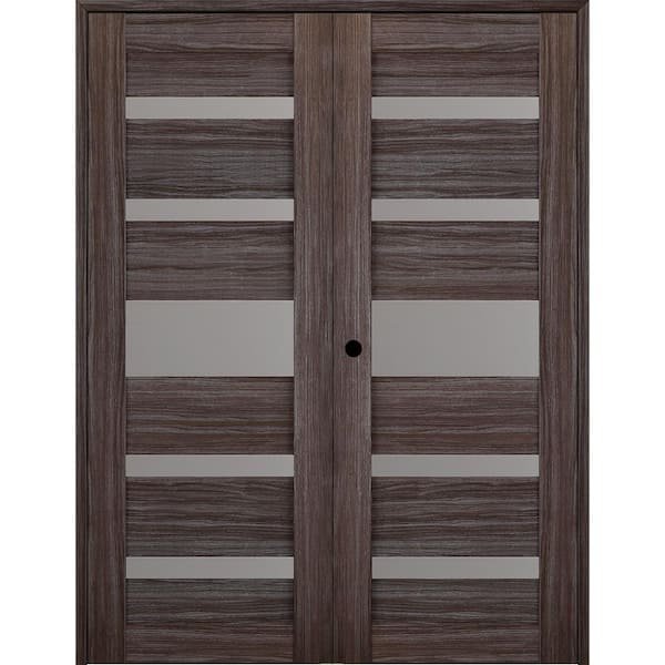 Belldinni Gina 48 in. x 96 in. Right Hand Active 5-Lite Gray Oak Wood Composite Double Prehung Interior Door