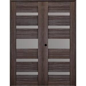 Gina 48 in. x 80 in. Right Hand Active 5-Lite Gray Oak Wood Composite Double Prehung Interior Door