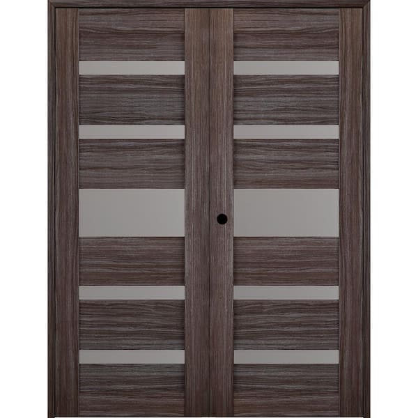 Belldinni Gina 48 in. x 80 in. Right Hand Active 5-Lite Gray Oak Wood Composite Double Prehung Interior Door