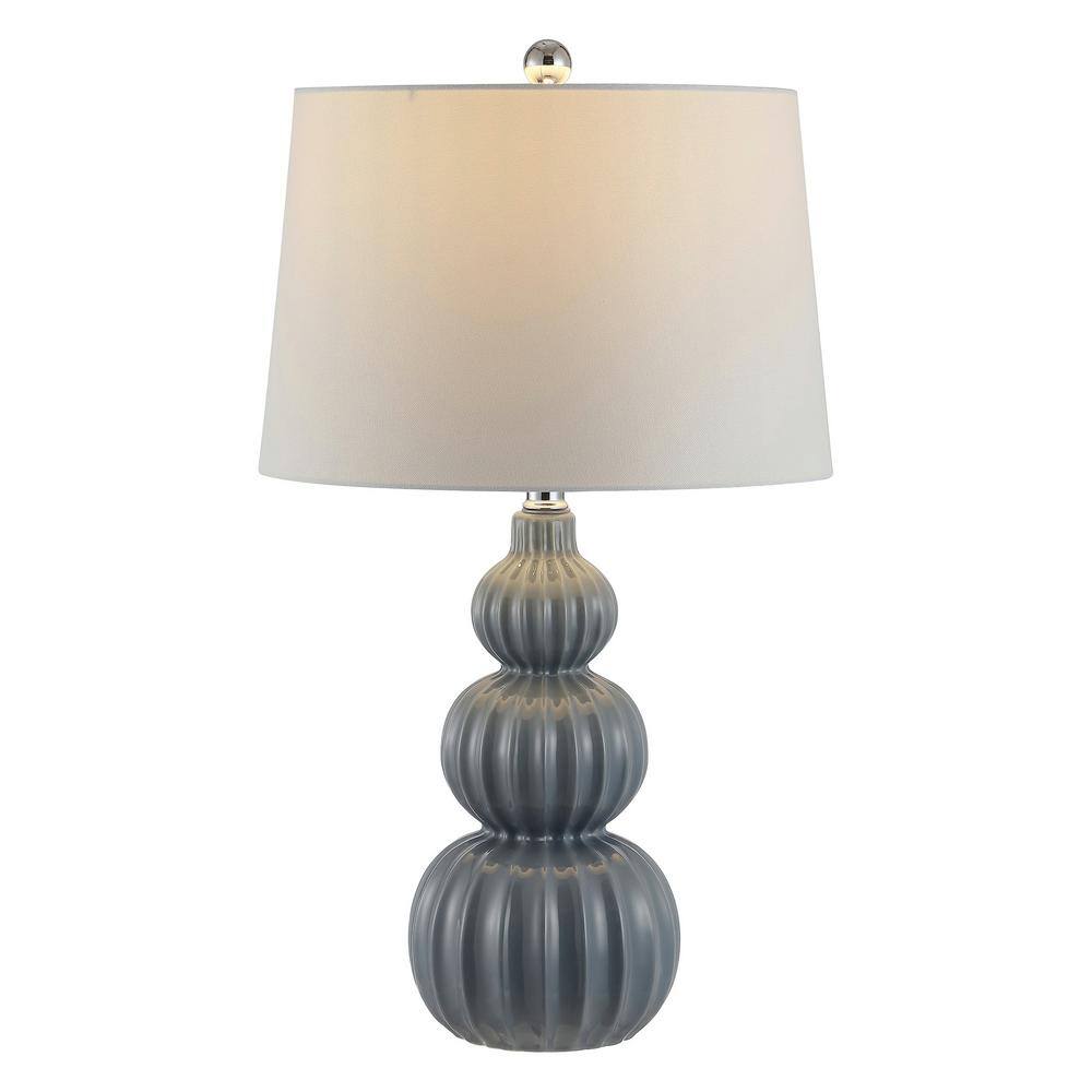 Corina Grey Triple Gourd Ceramic Table Lamp with White Shade