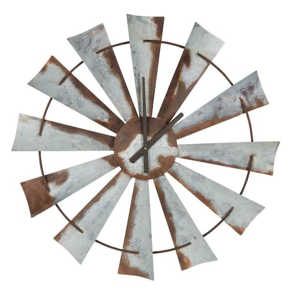 Kate and Laurel Millbrook Silver Farmhouse Windmill Wall Clock