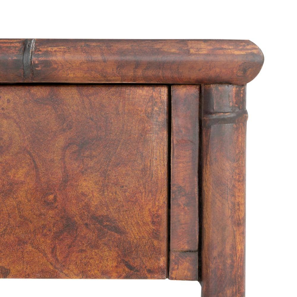 Tudor Inspired Dark Brown Wood Console Table with Gold Accents