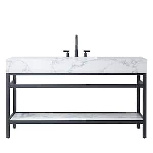 Ecija 60 in.W x 22 in.D x 33.9 in.H Single Sink Bath Vanity in Matte Black with White Stone Top