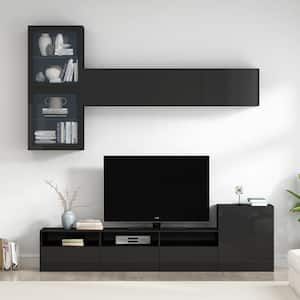 High Gloss Black TV Stand Fits TVs up to 75 in., Versatile Entertainment Center with Wall Mounted Floating Cabinets