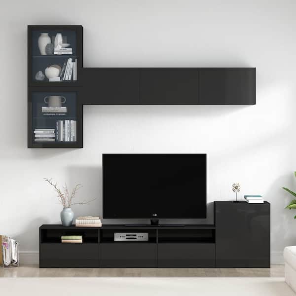 Harper & Bright Designs High Gloss Black TV Stand Fits TVs up to 75 in., Versatile Entertainment Center with Wall Mounted Floating Cabinets