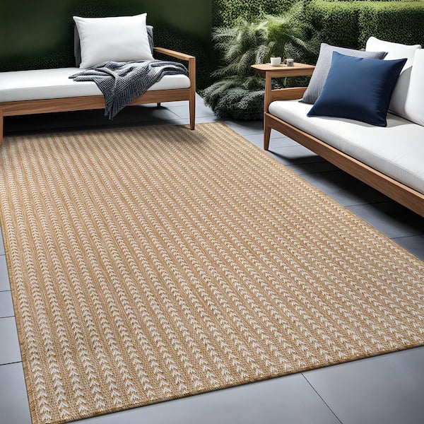 Beverly Rug Arrow Natural 6 ft. x 9 ft. Chevron Striped Washable