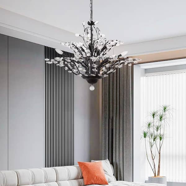 Maxax 12-Light 33 in. Black Crystal Modern Tiered Dimmable