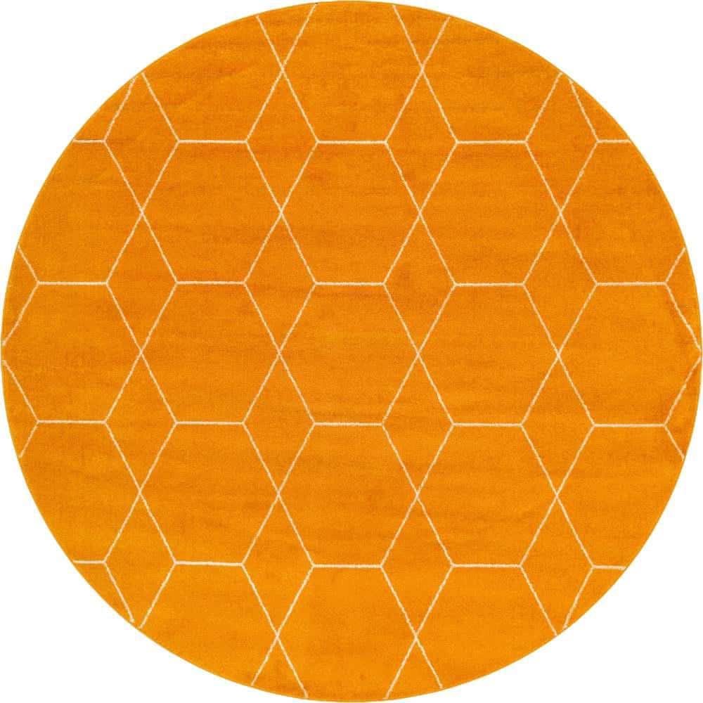 Trellis Frieze 8' Round Orange Synthetic Area Rug