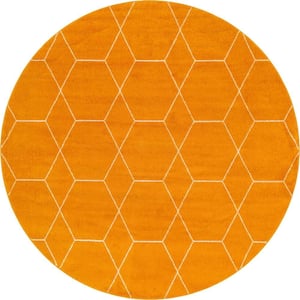 Trellis Frieze Orange/Ivory 8 ft. x 8 ft. Round Geometric Area Rug