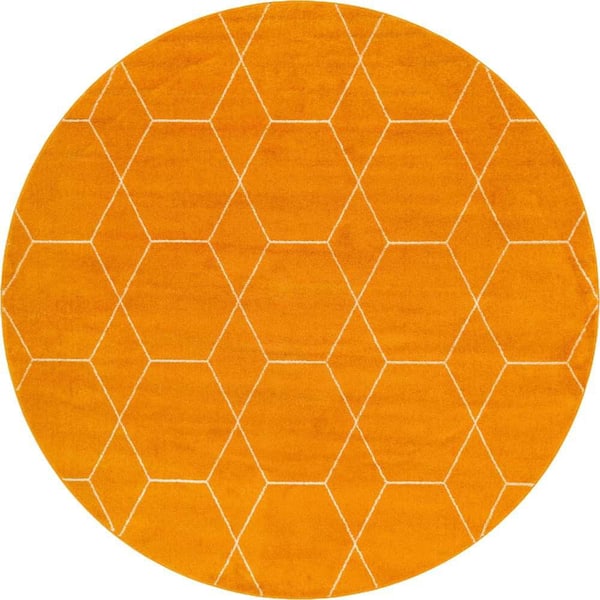 StyleWell Trellis Frieze Orange/Ivory 8 ft. x 8 ft. Round Geometric Area Rug