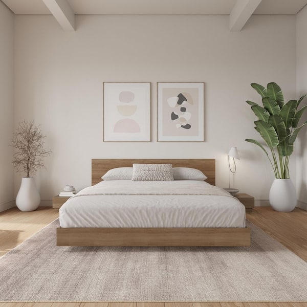 Satori 4 Piece Brown Oak Composite Queen Size Low Profile Platform Bedroom Set