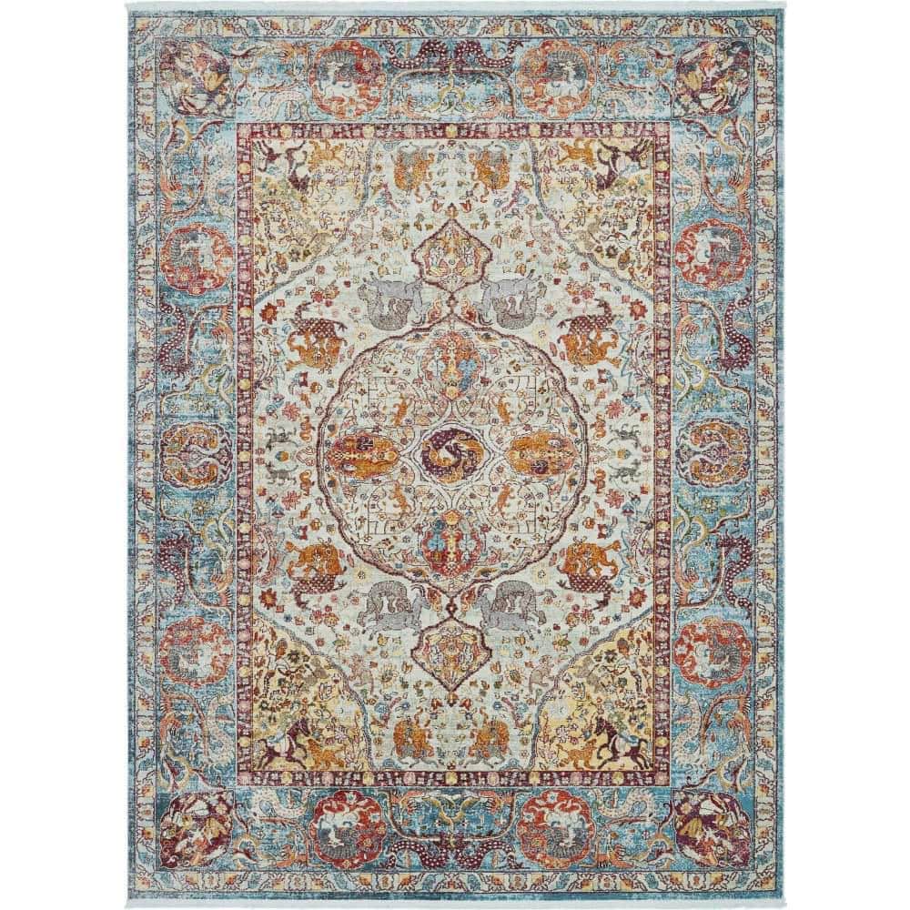 Reversible Easy-Care Synthetic Area Rug in Light Blue - 10' x 13'