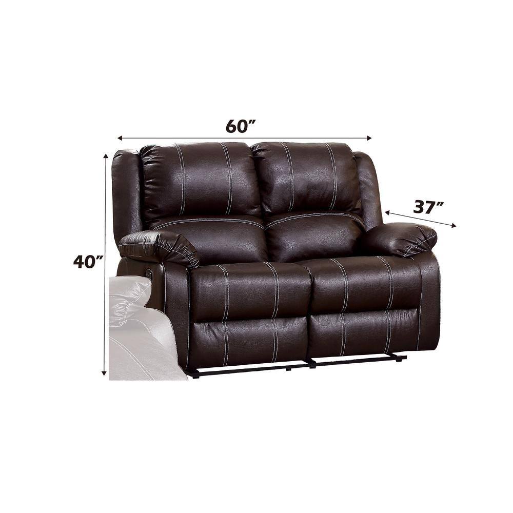 Contoured Comfort Brown Faux Leather Loveseat with Cup Holders