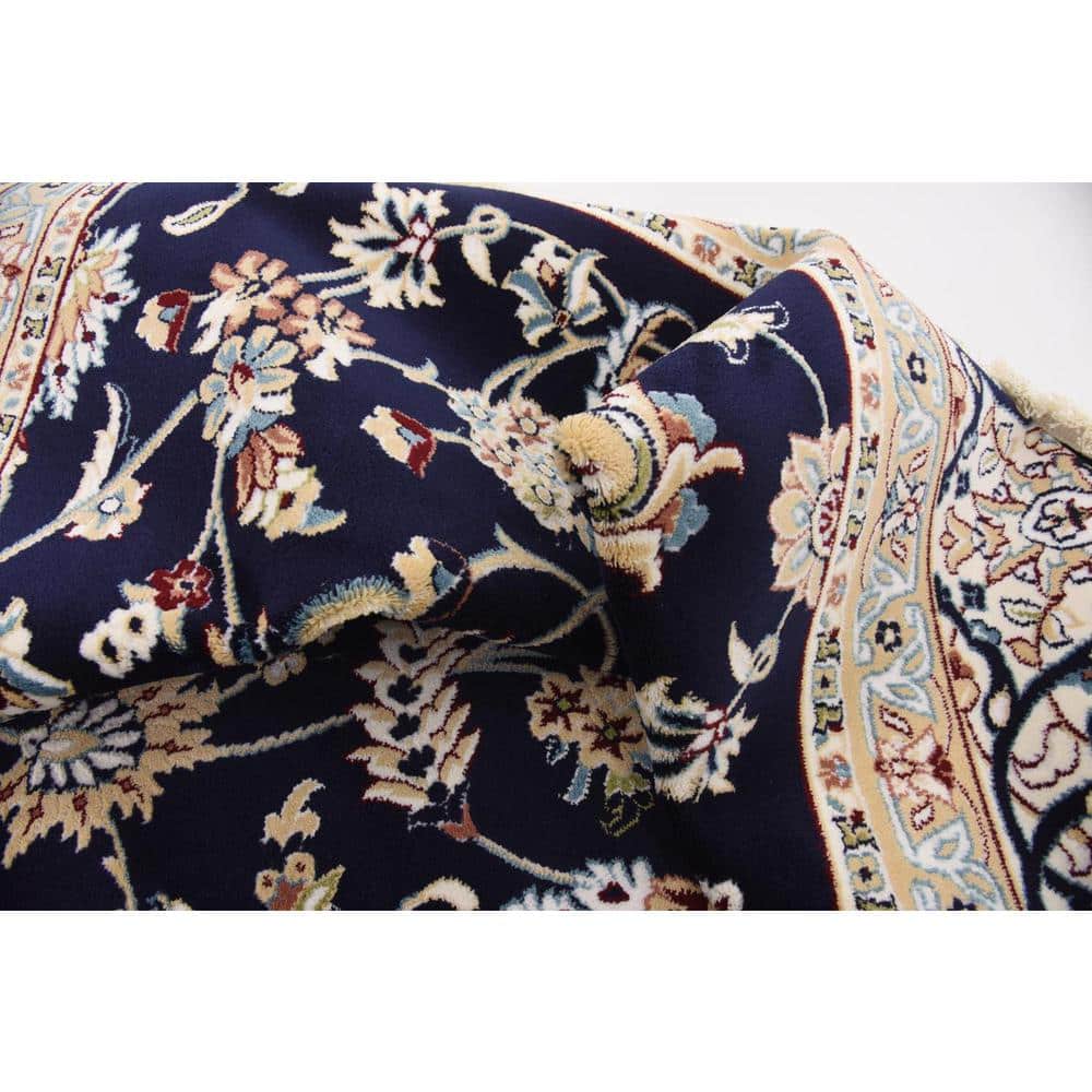 Navy Blue and Beige Synthetic Traditional Rectangular Area Rug