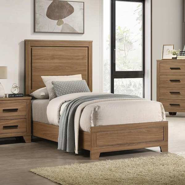 Furniture of America Musa Brown Wood Frame Twin Panel Bed with Recessed ...