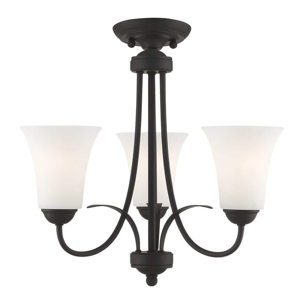 Elegant Mini 3-Light Chandelier with Satin Opal White Glass - Black